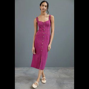 Anthropologie Fuchsia Button-Front Midi Dress